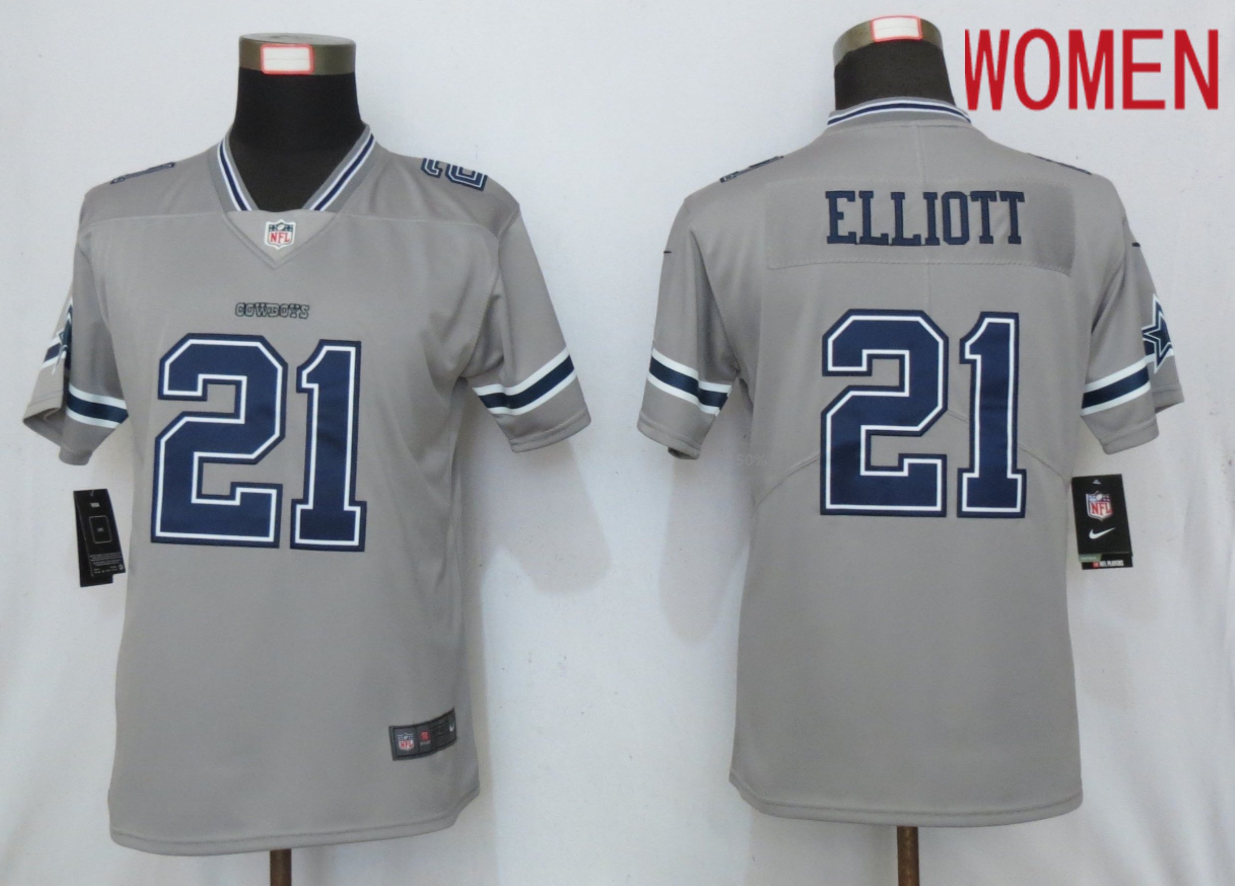 Women Dallas Cowboys #21 Elliott 2019 Vapor Untouchable Nike Gray Inverted Elite Playe NFL Jerseys->women nfl jersey->Women Jersey